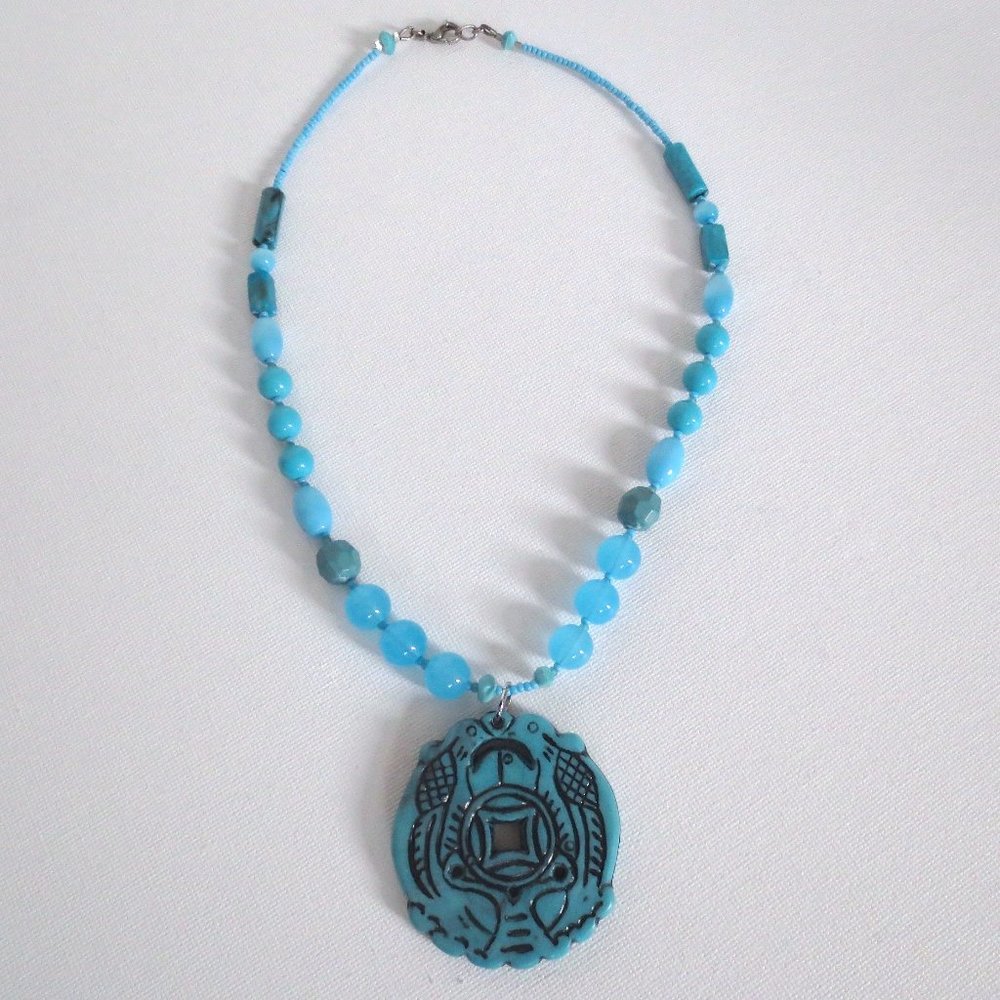 NWOT New OOAK New Handmade Turquoise Beaded Pendant Necklace